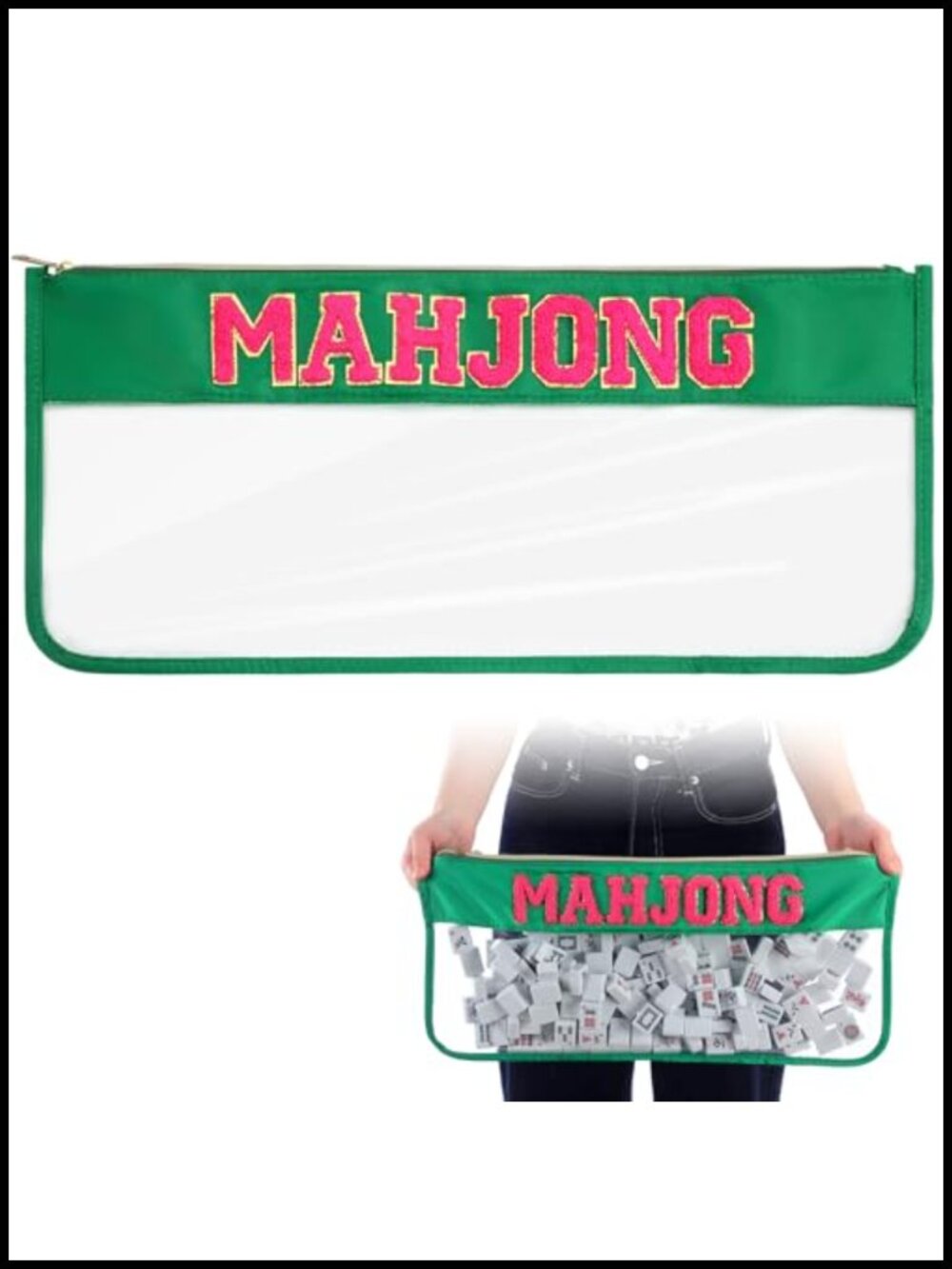 American Mahjong Tile Storage Bag PVC Waterproof Large Capacity with Zipper